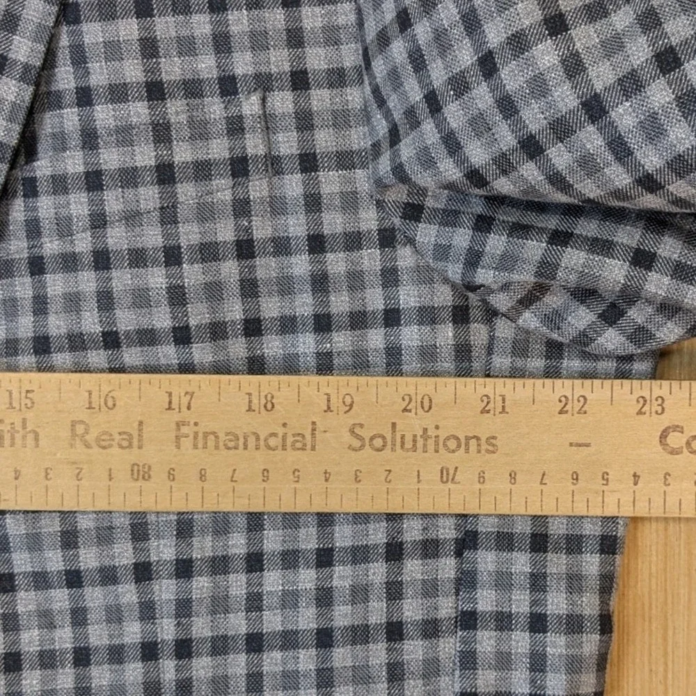Hickey Freeman Mens 46L Gingham Check Linen Wool Blend Blazer Sport Coat Grey